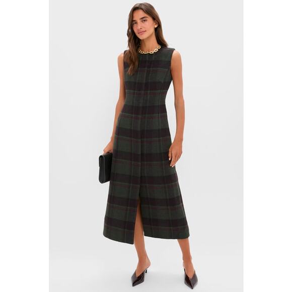 Tuckernuck Dresses & Skirts - Tuckernuck Forest Plaid Wool Rhoda Midi Dress Sleeveless Classic Fall Winter